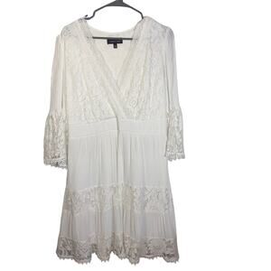 Isabel & Nina Ivory Lace Dress 1X Boho Tiered V Neck Cottagecore